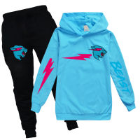 2022 Spring Fall Kids Clothing Mr Beast Lightning Cat Cartoon Sports suit Girls boys hoodies Tops+Pants 2pcs set Tracksuits suit