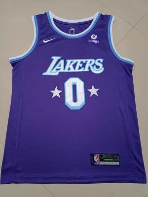 Ready Stock Shot Goods Hot Sale Mens 2021-22 Los Angeles Lakerss 0 Russell Westbrook City Edition Throwback 60S Swingman Jersey - Purple
