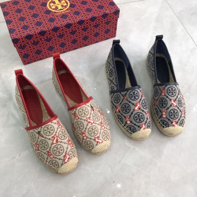 2023 new TORY BURCH TB T Monogram 2 Colors Leather with Canvas Espadrille Ladys Shoes