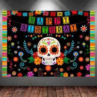 JOYMEMO Day Of The Dead Backdrop, Dia De Los Muertos Sugar Skull สุขสันต์วันเกิดพื้นหลังตกแต่งสำหรับเม็กซิกันฮาโลวีนปาร์ตี้ซัพพลาย