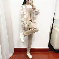 【DT】hot！ Knit Womens Tracksuit Cardigan sweater coat   short sleeved top Harem Pants 3 Piece Set