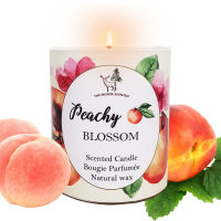 เทียนหอม Soy Wax กลิ่นพีช ขนาด 240 กรัม Peachy Blossom Scented Candle  พร้อมกล่อง และฝาไม้สวยงาม จุด และใช้กับโคมอุ่นเทียนได้