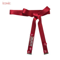 iCONiC Red Sakura Belt #2462 เข็มขัด สีแดง พิมพ์ลาย โลโก้ iCONiC ปัก ดอกไม้ ดอกซากุระ