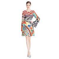 Womens Dress Round-Neck Flared Sleeves Printed Dress