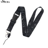 YIMUBA European Marble Printed Lanyard Keychain Minimalism Black White Ribbon Key Straps Mobile Phone Key Ring ID Badge Holders