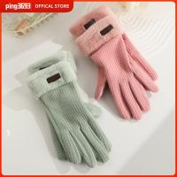 PING3693 สีบริสุทธิ์ ถุงมือขนกระต่าย นิ้วเต็มนิ้ว กันลม ถุงมืออุ่นอุ่น แฟชั่นสำหรับผู้หญิง กันหนาว ถุงมือหน้าจอสัมผัส ฤดูหนาวในฤดูหนาว