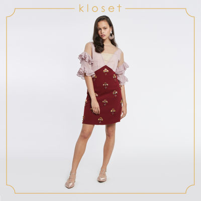 Kloset Embellished Mini Dress (AW18-D002) เสื้อผ้าแฟชั่น เสื้อผ้าผู้หญิง เดรสแฟชั่น เดรสสั้น