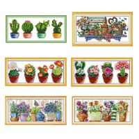 ☸ Green Plant Beautiful Cactus Cross Stitch Set Crafts Embroidery Chinese Cross Stitch Kit DMC Needlework Home Decoration Pattern