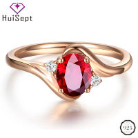 【2023】HuiSept Elegant 925 Silver Jewelry Ring for Female Oval Shape Ruby Zircon Gemstones Rose Gold Open Rings Wedding Party Ornanmet