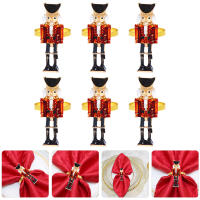 Mlinstudio ผู้ถือแหวนผ้าเช็ดปาก Nutcracker โลหะ 6 ชิ้นคริสต์มาส Nutcracker รูปแหวนผ้าเช็ดปาก