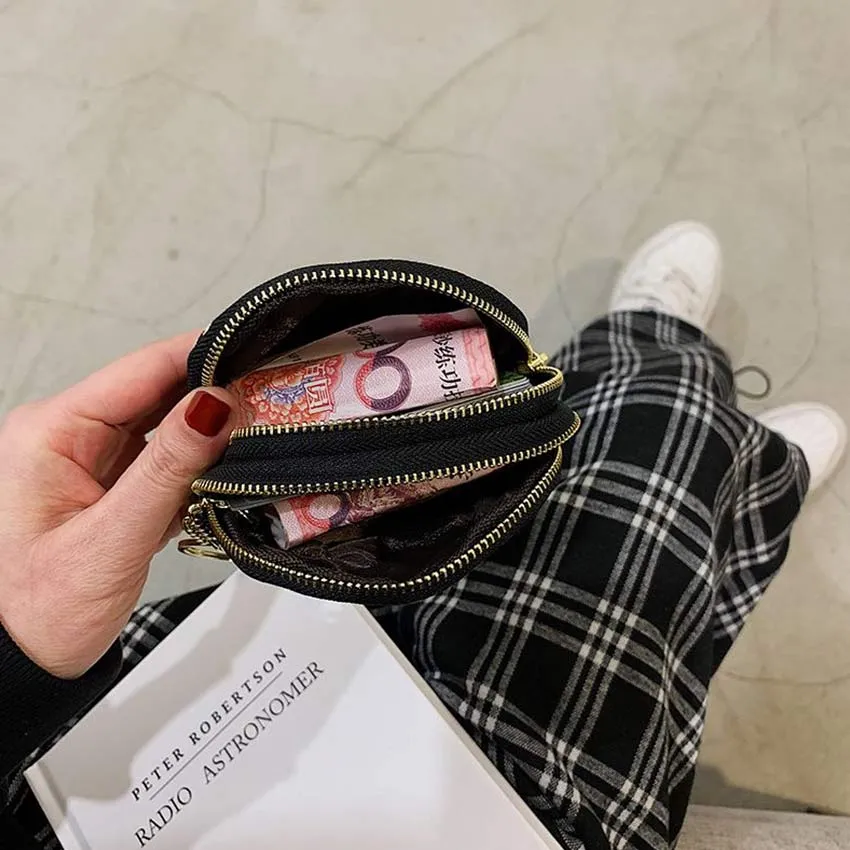 LAYRUSSI New Fabric Coin Purse Women Double Zipper Small Wallet Key Pouch  Travel Card Holder Fashion Female Vintage Coin Bags