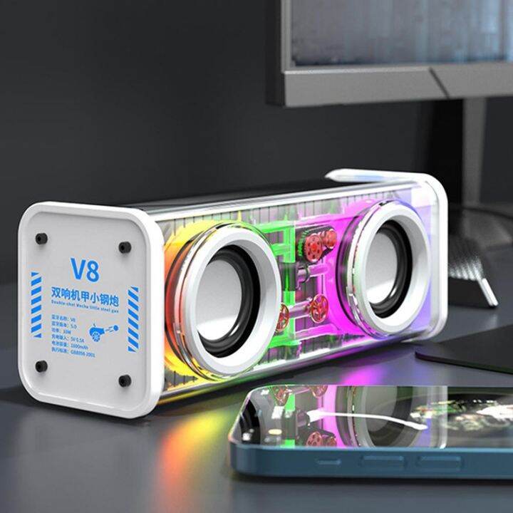 v8-transparent-bluetooth-speakers-rgb-light-wireless-outdoor-sports-bluetooth-audio-tws-subwoofer-speaker