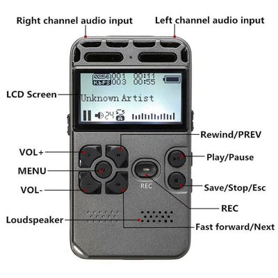 Digital Voice Recorder Voice Activated Mp3 Player Music Player Card One-Button Record Noise Reduction Dictaphone 8GB