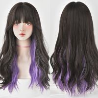 AS  Long Curly Hair  Brown Black And Purple  Color Lace Wigs Glueless  Fiber Hair Synthetic  Front Wigs For Fashion