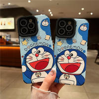 PU นิ่มเคสสำหรับ IPhone 7 8 Plus XR XS Max ฝาหลัง11 12 13 14 Pro Max เคส14 Plus SE 2020เคสโทรศัพท์ซิลิโคนกันกระแทกน่ารักลายการ์ตูนโดราเอมอน