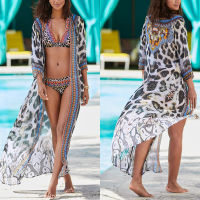 Beach Kaftan Print Leopard Swimsuit Cover up Chiffon Robe Sarong Beach Pareo Bikini cover up Tunic for Beach Vestidos Mujer