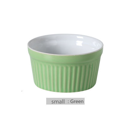 Creative candy color round stripes high temperature resistant ceramic baking cup pudding bowl dessert bowl baking baking bowl