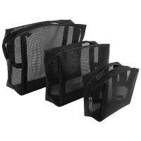 Black Mesh Makeup Bag See Through Zipper Pouch Travel Cosmetic and Toiletries Organizer Bags Pack of 3(S,M,L)