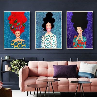 Abstract Vintage Hair Girl Flower Women Wall Art Canvas Painting Fashion Nordic Style Poster Wall Pictures for Living Room