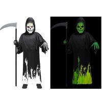 Pecine Grim Reaper ชุดมีฮู้ดเสื้อคลุมกะโหลกน่าขนลุกสำหรับการแสดงบนเวทีแต่งตัว