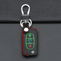 wenminr 3 Buttons Flip Folding Luminous Leather Car Key Case Cover Fob Skin Protect for PEUGEOT 207 407 307 308 607 for Citroen C2 C4 C5