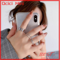 เครื่องประดับ MODE Korea Qcici โลหะผสมชุดแหวนเปิดกลวงแหวนใส่นิ้วผู้หญิงสำหรับของขวัญสำหรับปาร์ตี้งานแต่งงานผู้หญิง