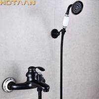 . Bathroom Bath Tub Wall Mounted Hand Held Antique Brass Shower Head Kit Black Shower Faucet Sets YT-5340H-B