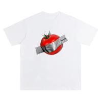 American street retro Tomato แบรนด์อินเทรนด์พิมพ์เสื้อยืดแขนสั้นผู้ชายและผู้หญิงเสื้อคู่