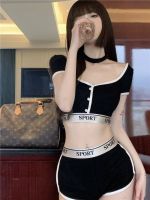 The new 2023 sweet cool sports leisure suit women short sleeve T-shirt shorts black two-piece restoring ancient ways in summer