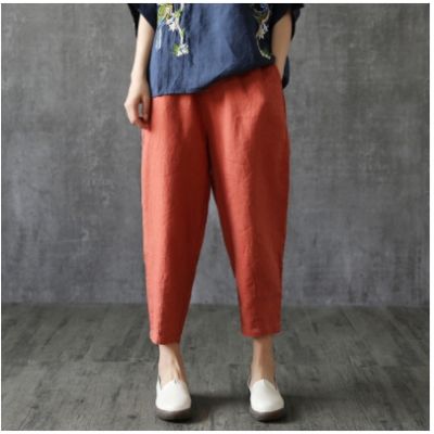 【Ready Stock】M~4XL Women Casual Loose Cotton Linen Pants Plus Size Wide Leg Pants