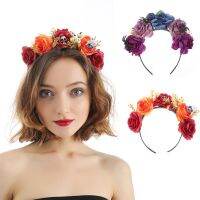 【YF】 Fairy Halloween Day of the Dead Headband Bloomy Rose Floral Crown Scary Spider Skull Festival Party Hair Hoop Mexican Headpiece