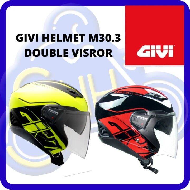 GIVI HELMET M30.3 DOUBLE VISOR NEON YELLOW ECHO RED 100 ORIGINAL GIVI M303 HELMET D VISOR GIVI