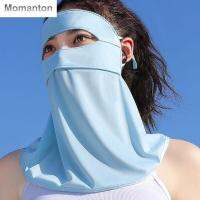 MOMANTON ผ้าคลุมหน้าสำหรับขี่จักรยานสีทึบกันลมผ้าไอซ์ซิลค์กันแดดกลางแจ้งมีฝาปิดที่คอกันแดดฤดูร้อน Womne Neckline ผู้ชายตกปลาใบหน้า Gini