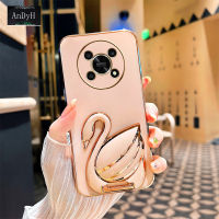 AnDyH Phone case For Honor X9 5G Case New 3D Swan Retractable Stand Phone Case Plating Soft Silicone Shockproof Casing Protective Back Cover