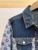 ◆☍❀ sdeifhruhvfu 2023 Verão Novas Mulheres Jaquetas Tweed Botões Bolsos Curtos Bordados Costura Letras Denim Casacos Elegantes