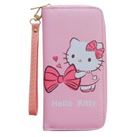 Dropshipping Cartoon Cute Hello Kitty Y2k Wallet Women Coin Purse Portable Zipper Wallet Mobile Phone Bag 19cm*10cm Pu Leather