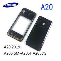 【Worth-Buy】 สำหรับ Samsung Galaxy A20 2019 A205 Sm-A205f A205ds กรอบกลางปลอกหุ้มฝาหลังฝาครอบด้านหลังชิ้นส่วนกล้องเลนส์ซ่อม