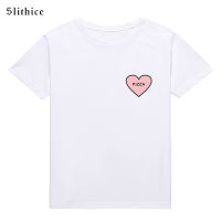 Slithice พิซซ่า Heart พิมพ์เสื้อยืด Harajuku ผู้หญิงเสื้อลำลองแขนสั้นสีขาว Tshirt ฤดูร้อนผู้หญิงเสื้อยืด Streetwear