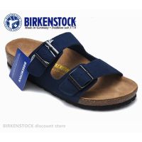 【Original】Birkenstock Arizona Mens/Female Classic Cork Navy Blue Anti-fur Slippers Beach Casual Shoes 34-46