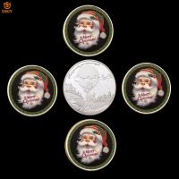 5Pcs/Lot Color Cartoon Silver Plated Commemorative Coin Santa Claus Non-Currency Coins Collection For Merry Christmas Gift