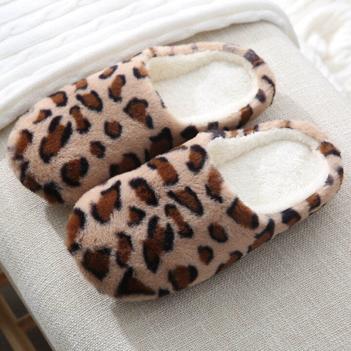 wakuwaku-round-head-faux-fur-womens-leopard-print-plush-mute-household-indoor-soft-soled-slippers