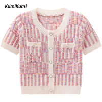 KUMI เสื้อยืดแฟชั่นระบายอากาศได้ลำลองแขนสั้นผู้หญิง