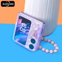 AUOVIEE เคสโทรศัพท์พลอยเทียมหรูหราลายกระต่ายน่ารักสำหรับออปโป้ไฟนด์ N2เคสแบบพับได้สำหรับเคสแบบพับปิดได้โซ่เส้นเล็กไข่มุกแฟชัน N2flip