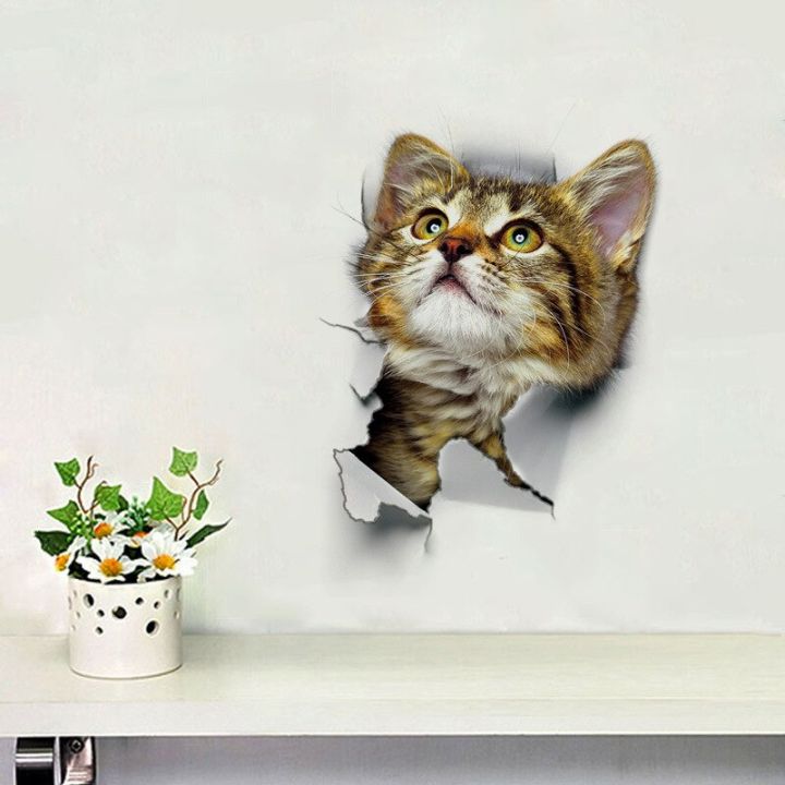 sale-nancarenko1977-สติกเกอร์ติดผนังรูปแมว-3d-สติกเกอร์ติดห้องน้ำดูสดใสรูปสุนัขภาพสัตว์ในห้องน้ำสติ๊กเกอร์ไวนิลติดผนังโปสเตอร์ติดผนัง