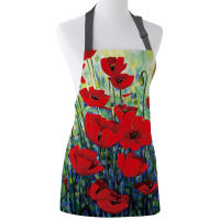 Kitchen Apron Poppy Flower Oil Painting Adjustable BBQ Bib Canvas Aprons For Women Cooking Baking Restaurant Kids Apron Pinafore