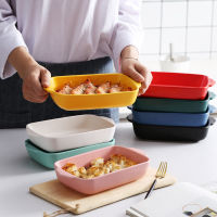 Nordic Creative Ceramic Baking Pan Deep Rectangular Cheese Baked Rice Plate Binaural Baking Baking Bowl Microwave Oven Saladbowl