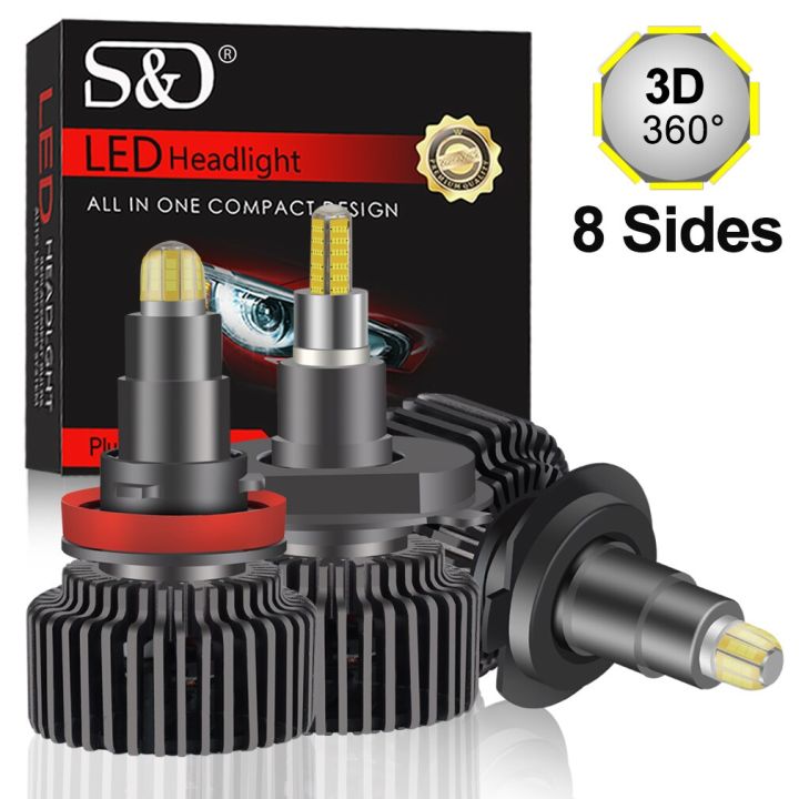 2Pcs CSP 8 Sides 3D 360 H7 Led Car Headlight Bulbs 20000LM H11 H4 H1 HB3  9005 HB4 9006 9012 HIR2 Auto Fog Lights Turbo Mini Lamp