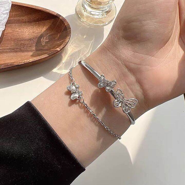 fashion-hollow-butterfly-bangle-bracelet-silver-color-double-layer-tassel-chain-bracelet-for-women-girls