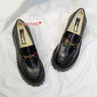 *AOKANG ใหม่ horsebit มัฟฟินหนา soled loafers ผู้หญิงลื่นบนหนังสไตล์อังกฤษรองเท้าหนังขนาดเล็ก