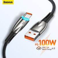 Baseus สายเคเบิล USB C สมาร์ทชุดสัญญาณไฟ Led 100W สายเคเบิลข้อมูลสายชาร์จเร็ว Usb เป็น Type-C 6A สายโทรศัพท์มือถือสำหรับ Xiaomi Huawei แล็ปท็อป